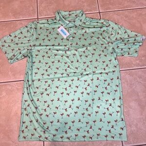 Men's Proud 90 Mint Green Short-Sleeve Polo with Red Cocktail Print